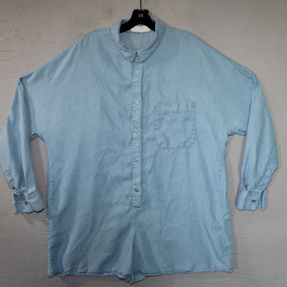 Zara Romper Women's XXLarge Blue Button Up Shirt Chambray One Piece Casual XXL